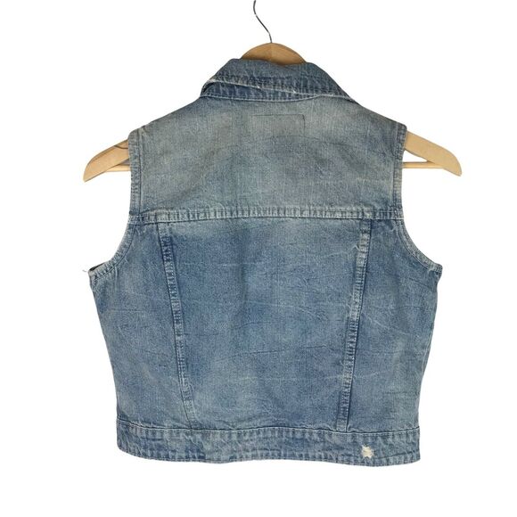 Amethyst Jeans Denim Vest Embellished Button Front Blue Distressed Lace Size Xl‎ - Picture 3 of 8